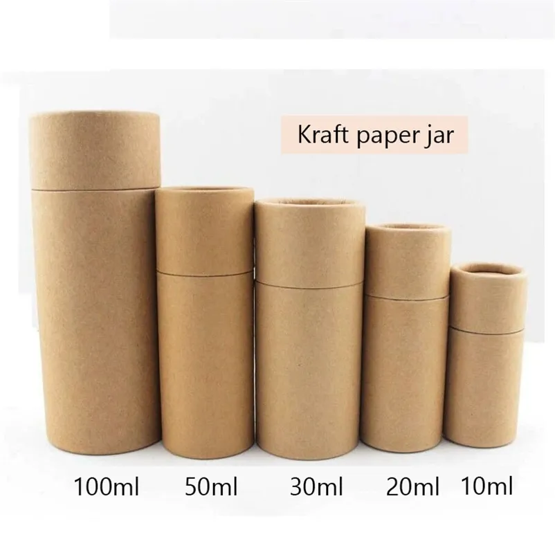 50pcs/lot Cosmetic Bottle Outer Packaging Kraft Paper Jar Tube Cylindrical Hard Cardboard Boxes Essential oils Tube Package 210326