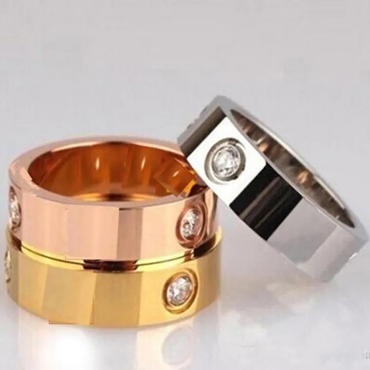 Projektant Pierścionek Dla Kobiet Mężczyźni Cyrkonia Zaręczyny Titanium Stalowe obrączki Obrączki Biżuteria Prezenty Moda Akcesoria Hot Brak pudełka