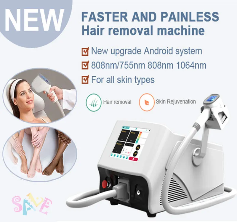 Draagbare 755 808 1064nm Multi Golflengtes Diode Laser Koelkop Pijnloze Epilator Gezicht Body Haarverwijdering Apparaat Beauty Machine voor alle huidtypen