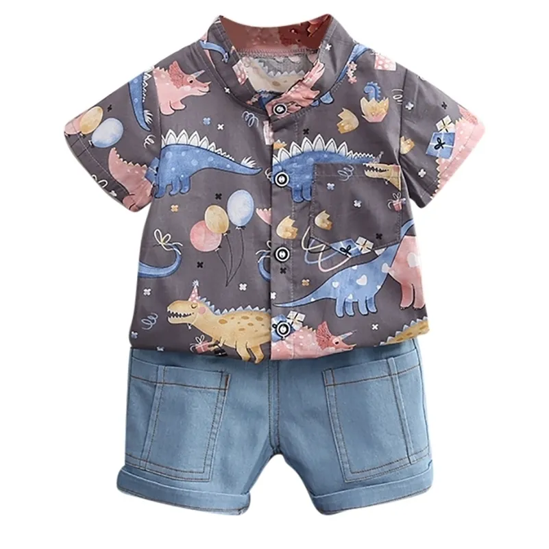 Été Nouveaux vêtements Ensembles de garçon Coton Casual Chemise pour enfants Baby garçons Chemise + Shorts Pants23 210326