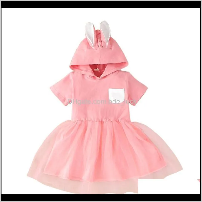 Toddler Baby Girls Short Sleeve Easter Ears Hoodie Tulle Princess Dress Girl`s Dresses