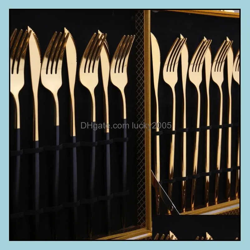 Gold Cutlery Set Dessert Spoon Fork Knife coffee Spoons Frosted Stainless Steel Food Western Tableware Steak Cutlerys 22CM