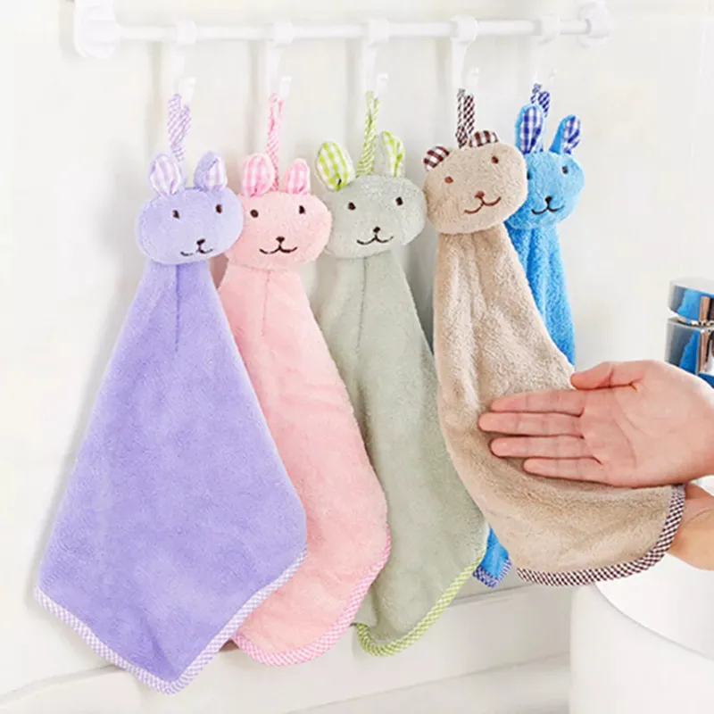 Rabbit Hand Towel Toddler Soft Plush Cartoon Animal Wipe Hanging Bathing-Towel Comfortable bunny-towels kitchen clean the cloth WLL457