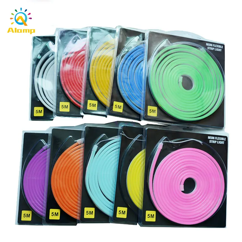 LED Neon Rope Sign 12V 2835SMD 120LED Flexible Silicone Strip Tube Lights IP65 Waterproof Retail Blister 5M Strips Kit For Decor