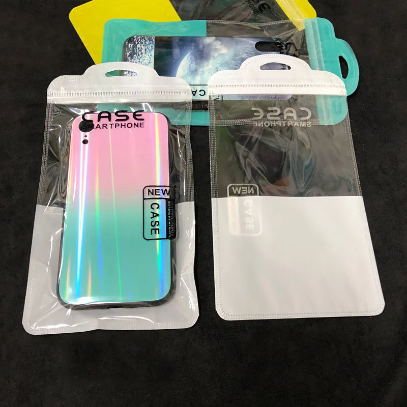 6.9inch Universal yellow Pink Clear Self Sealable Zipper lock Bag with Europe Hang Hole for Iphone 13 12 11 Pro Xs Max 8 7 Plus Case