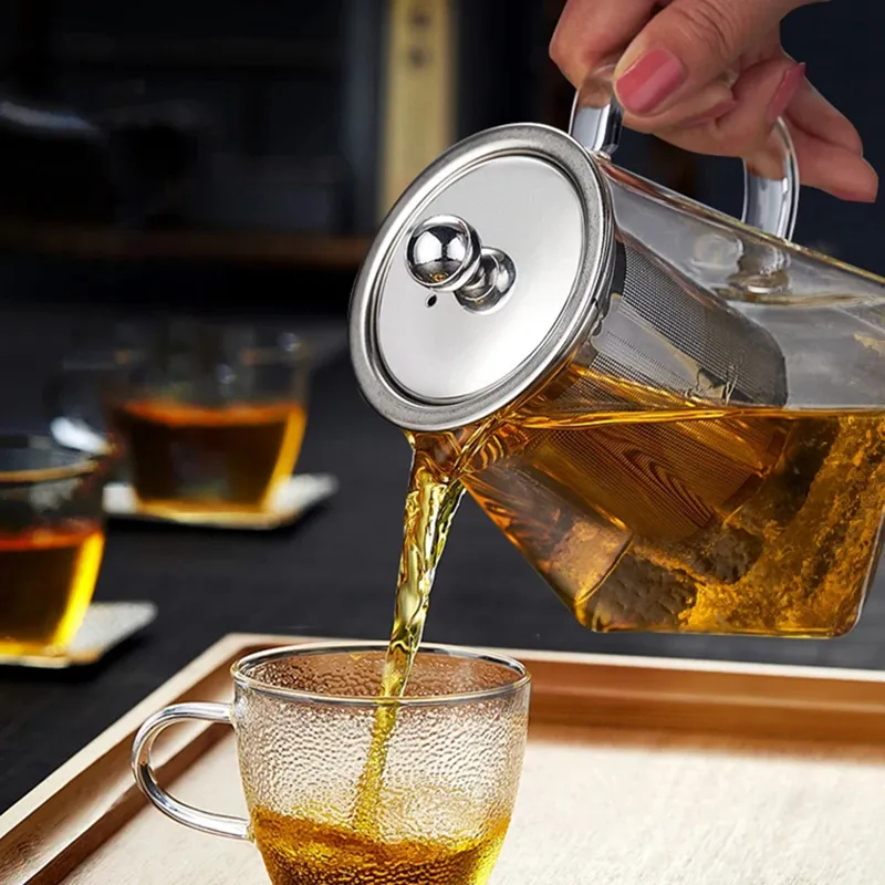 Théière En Verre Borosilicate 350ml Avec Filtre Inox - Tasse Carrée Tisane Thé Infusion