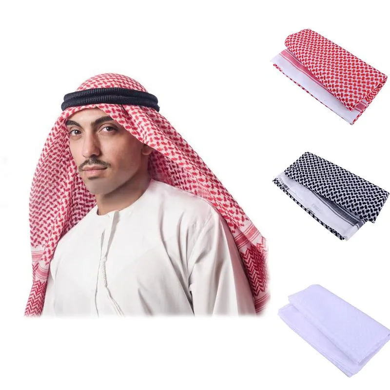 Towel Men Muslim Head Scarf Islamic Printed Turban Saudi Arabic Cover Praying Hat Plaid Costumes 135*135cm