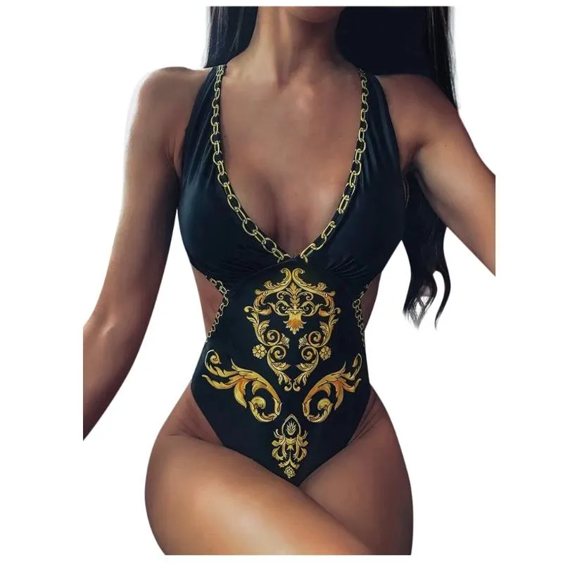 Women's Swimwear 2021 Fashion Bikini One Pice Swimsuit Women Summer Baroque Print Monokini Beach Wear Ropa Mujer Verano