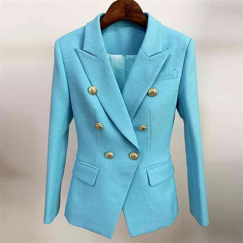 High Street Est Runway Designer Blazer Women's Classic Lion Knappar Dubbelbröst Slim Montering Textured Jacket 210907