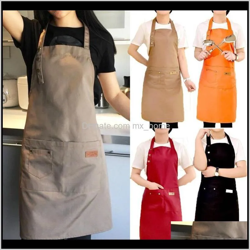 1pcs bib apron waterproof adjustable stain-resistant with two pockets kitchen chef baking cooking bbq apron kitchen accessory