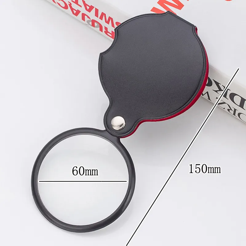 Portable Microscope 5X 60mm Lens Pocket Ultra-thin Portable Magnifier Foldable Children Toys Gift Handheld Magnifying Glass Loupe with Holster Case