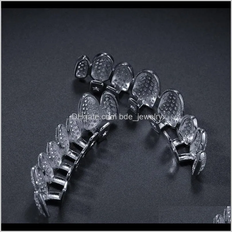 new arrival hip hop iced out silver teeth grillz top & bottom grills dental mouth punk teeth caps cosplay party rapper jewelry