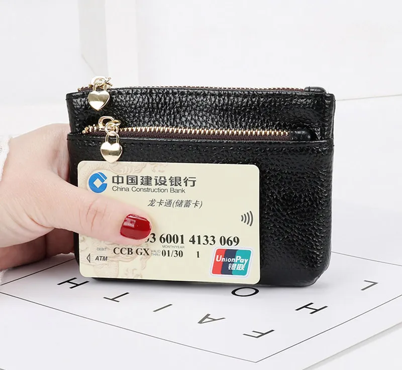 DHLCoin Purses Women PU Plain Double Love Zipper Square Short Small Wallet Mix Color
