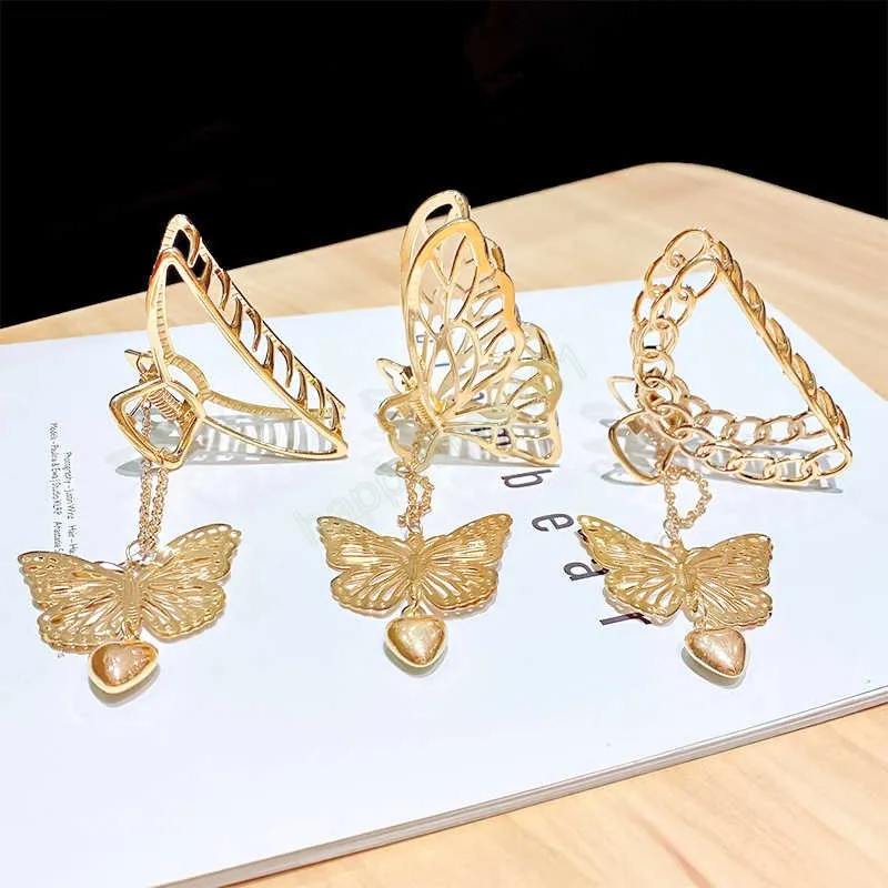 Metalen gouden klemmen voor meisjes Koreaanse vlinder haar klauw vrouwen vintage geometrische haarclips meisje haaraccessoires