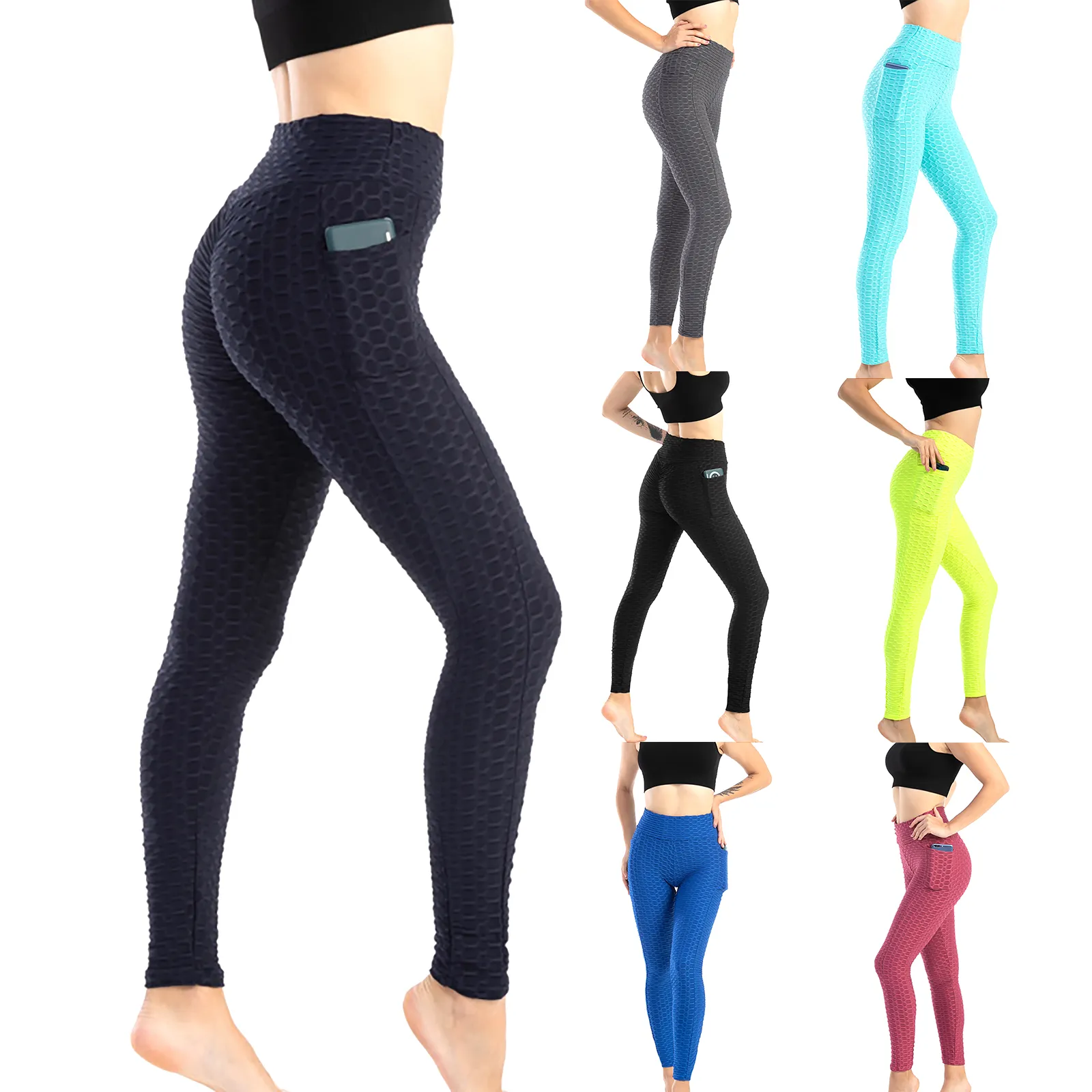Women Bubble High Waisted TIK Tok Leggings With Pocket Outfits Tummy
