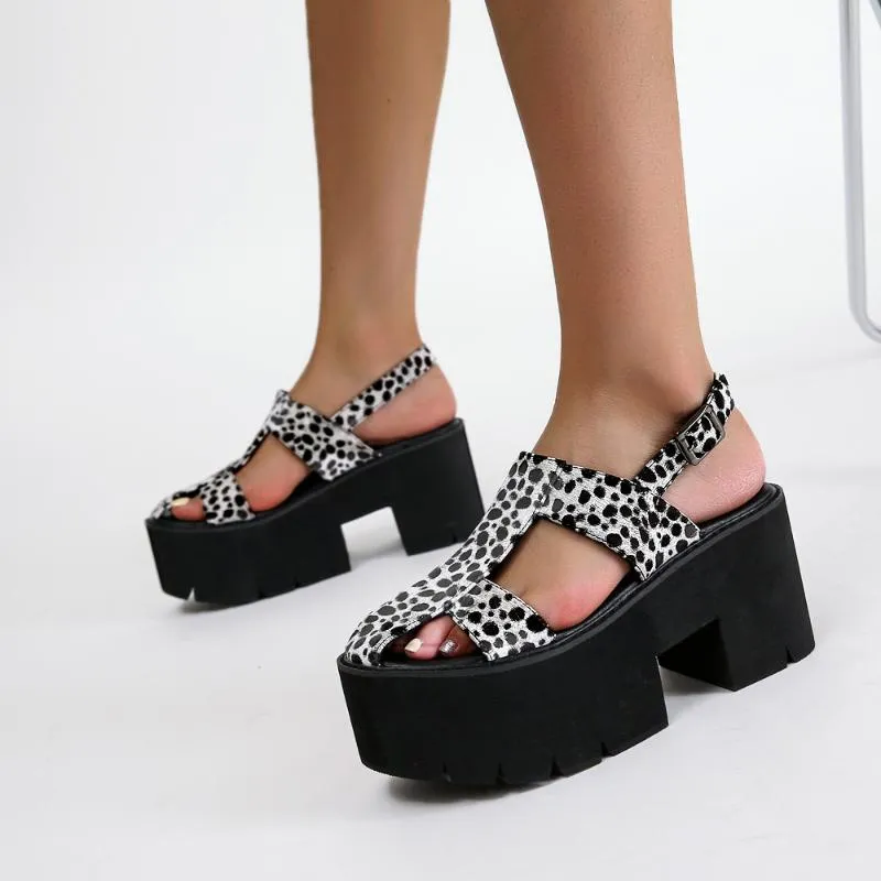 Sandals Gladiator Genuine Leather Sexy Leopard Zebra Pattern Wedge Women Platform Buckle High Heels Wedding Rome Shoes For