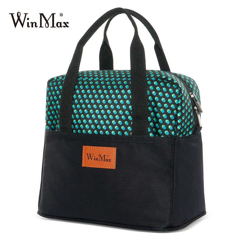 Portable Dot Print Cooler Lunch Bag Thermal Insulated Travel Tote Extra Large Picnic Lunch Box for Men Women