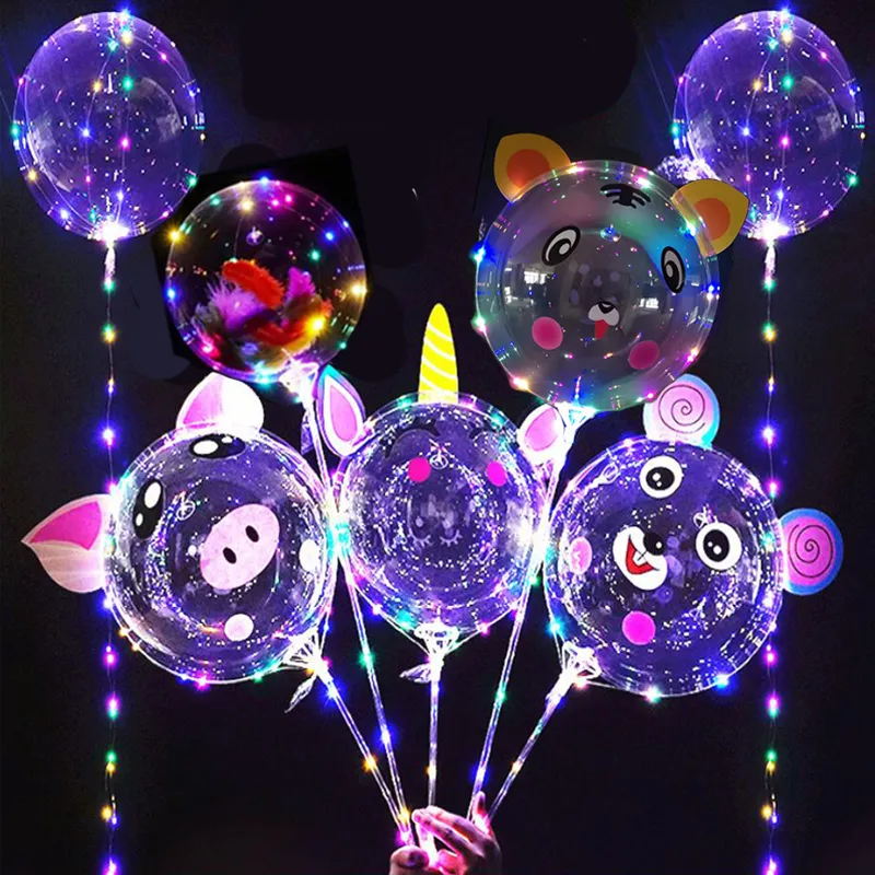 20-calowy Bobo Balloon LED Light Multicolor Luminous Novelty Oświetlenie 70cm Pole 3m 30leds String Night Lights na ulicy Stall Party Wedding Wakacje Dekoracji