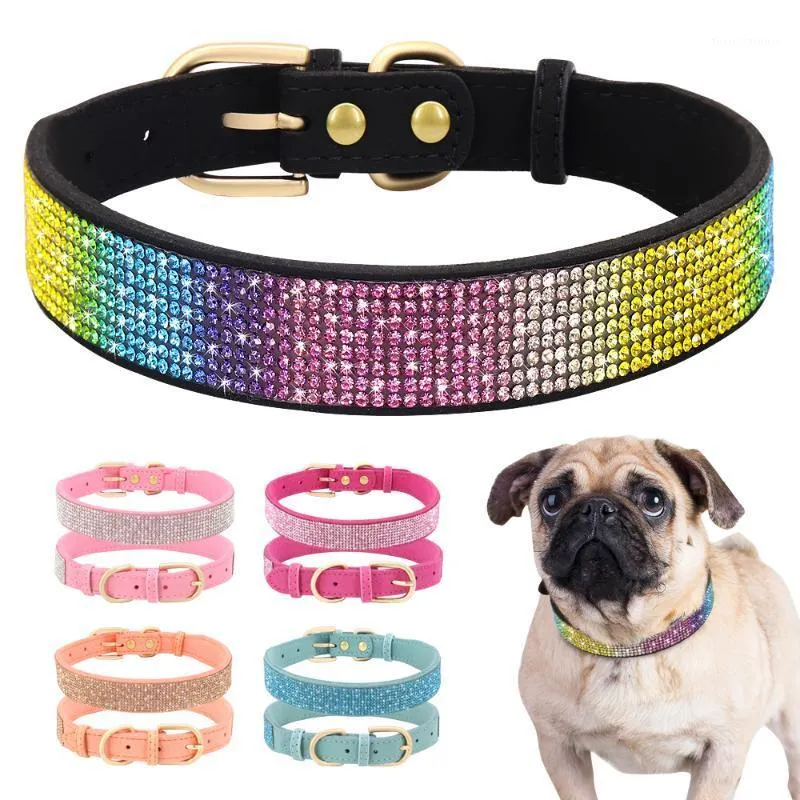 Bling Strass Collier de chien en daim souple en cuir chat colliers de chiot collier pour petits chiens moyens chats Chihuahua Yorkshire rose1