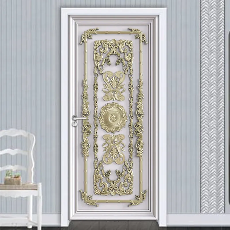 DIY Självhäftande 3D-dörrklistermärken Europeisk stil Vardagsrum Sovrum Dörrmålning Bakgrund PVC Vattentät Väggdekaler Heminredning 210317