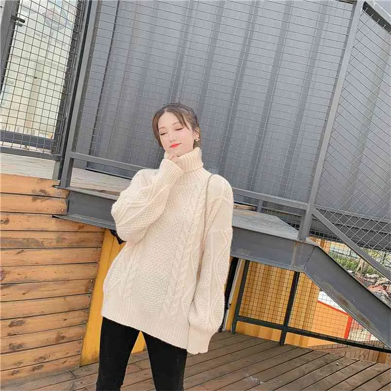 Pull Femme Automne et hiver Veste coréenne en vrac en tricot chemise à fond longue 210427