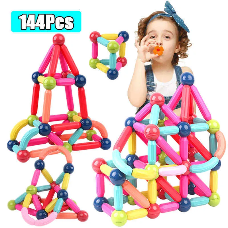 144 stks Big Size Magnetic Stick Bouwstenen Game Magneten Kinderen Set Kinderen Magneten Voor kinderen Magnetische Toy Bricks Q0723