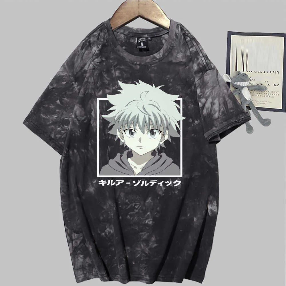 Hunter X Hunter Killua T-shirt Moda krótki rękaw O-Neck Casual Tie-barwnik tkaniny Y0809