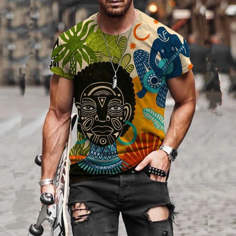 Été hommes surdimensionné Vintage à manches courtes t-shirts mode Harajuku ethnique imprimé O col t-shirts Camiseta Mujer 210629