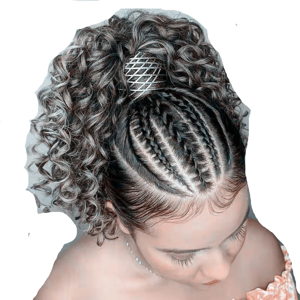 Intellectual Women Gray Color Topper Förlängning Silver Grå Afro Puff Kinky Curly Drawstring Human Hair Ponytails Clip i riktiga hår för unga