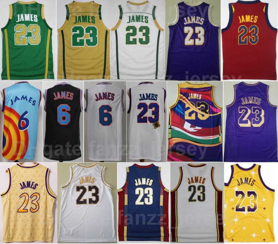 Heren LeBron James basketbalshirt 23 6 Zwart Blauw Wit Geel Paars Teamkleur TuneSquad All Stitched Uniform For Sport Fans Ademend City Earned High