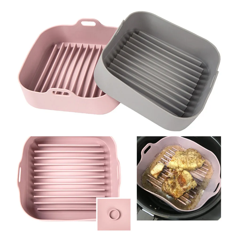New Air Fryer Silicone Tray Rectangle Oven Baking Tray Basket