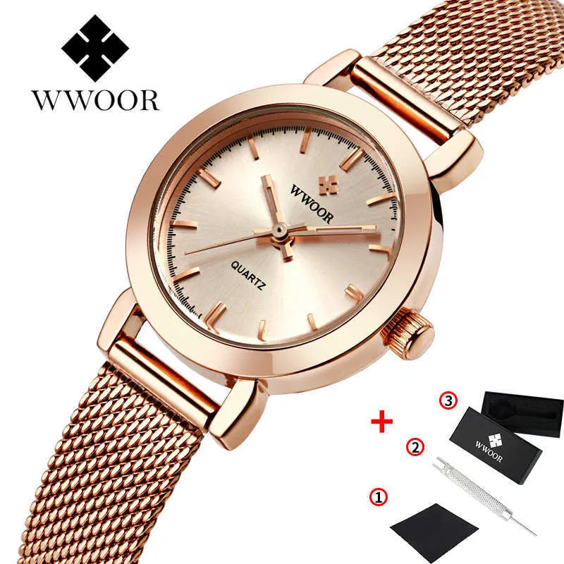 WWOOR Ladies Watches Top Brand Luxury Stainless Steel Mesh Band