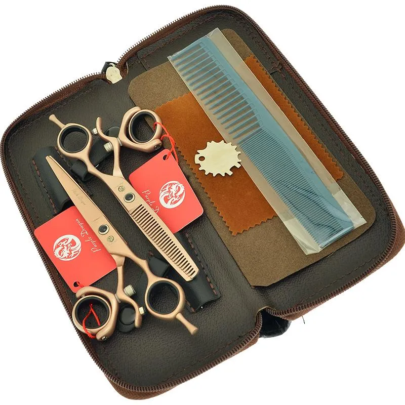 Tesoura de cabelo 6,0 "Rose Gold Salon Hairdressing Aço Japonês Profissional Swivel Thumb Barbers Cortando tesouras de desbaste A0122B