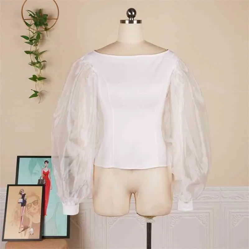 Sexy White Lantern Sleeve Wedding Blouse For Women Long, Thin, And