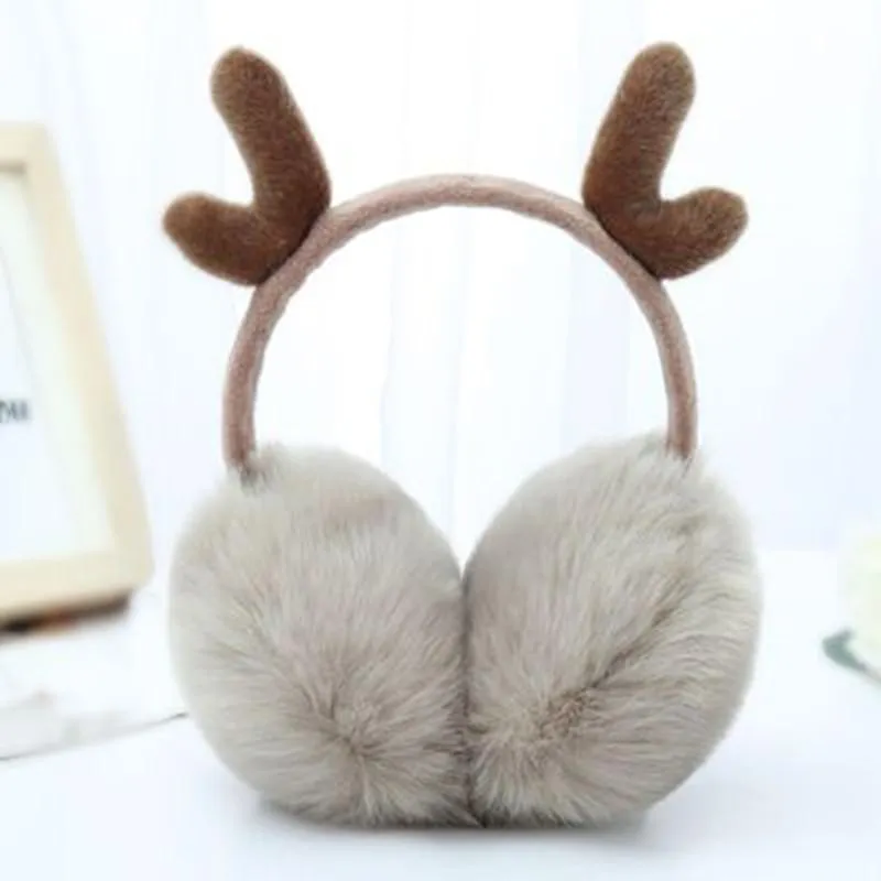 Berets Söt Antlers Fur Winter Earmuffs för Kvinnor Varm Öronvärmare Gåvor Tjejer Täck Öron Super Soft Plush Muff