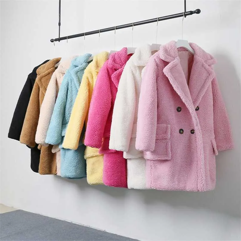 Fluffy Tjock Varm Faux Fur Coat Kvinnor Konstgjord Plush Jacket Kvinnors Teddy Bear Coats Kvinna Vinter Solid Knapp Jackor 211123