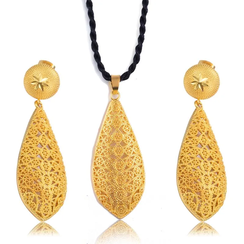 Earrings & Necklace Dubai India Gold Women Wedding Girl Pendant Jewelry Sets Nigerian African Ethiopia Party DIY Charms Gift Ws37273d
