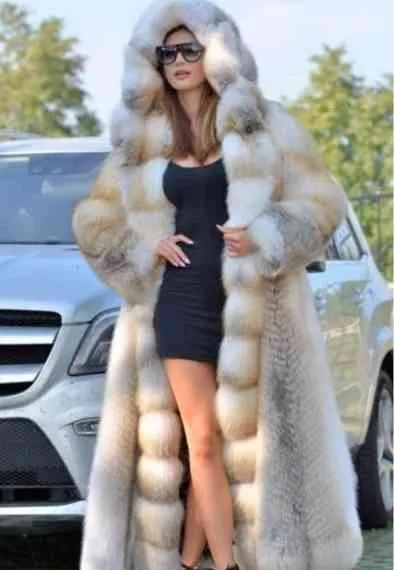 Trendy X-long Faux Fur Coat For Women Winter High-end Thick Warm High Street Hooded Long-sleeved White Jackets 211207