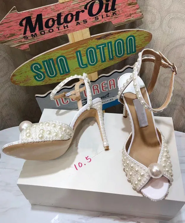 Nouvelle mode chaussures de soirée de mariage de créateur européen, mariée, sandales pour dames, robe sexy de mode, talons hauts, flash de perles 34-41