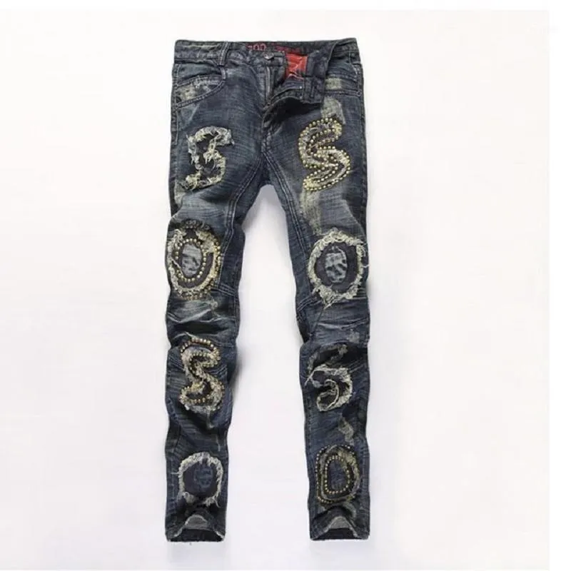 Mäns Jeans European American Style Designer Fashion Brand Män Lyxig Vintage Denim Trousers Slim Straight Blue For Men1