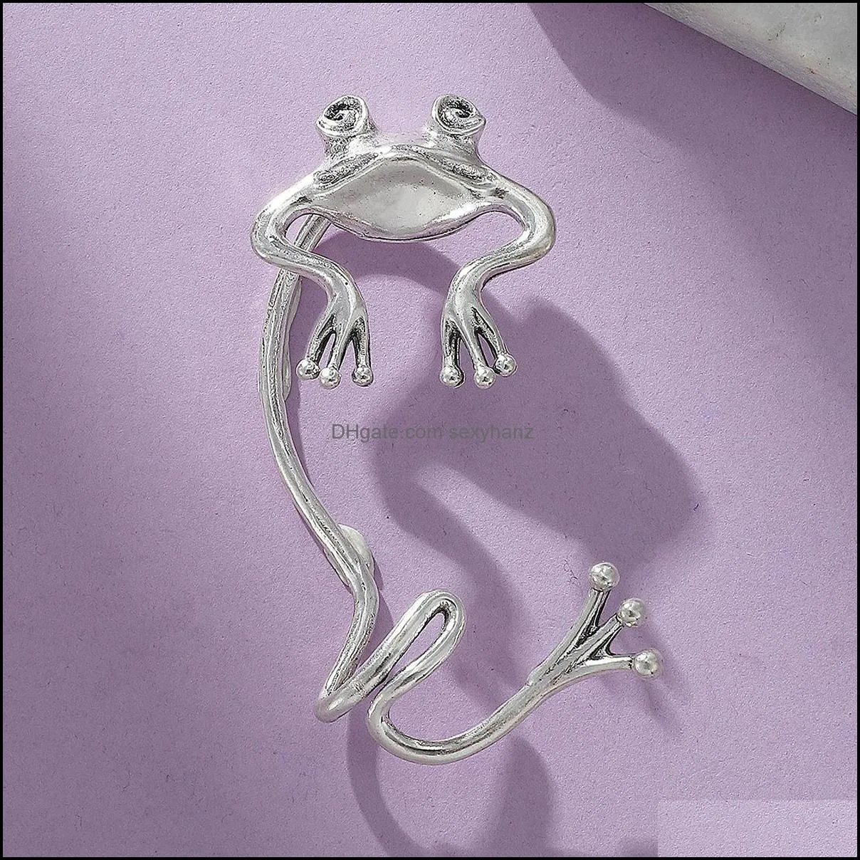 S2648 Fashion Jewelry Retro Metal Frog Ear Clip Animal Ear Hang No Hole Single Piece Earrrings
