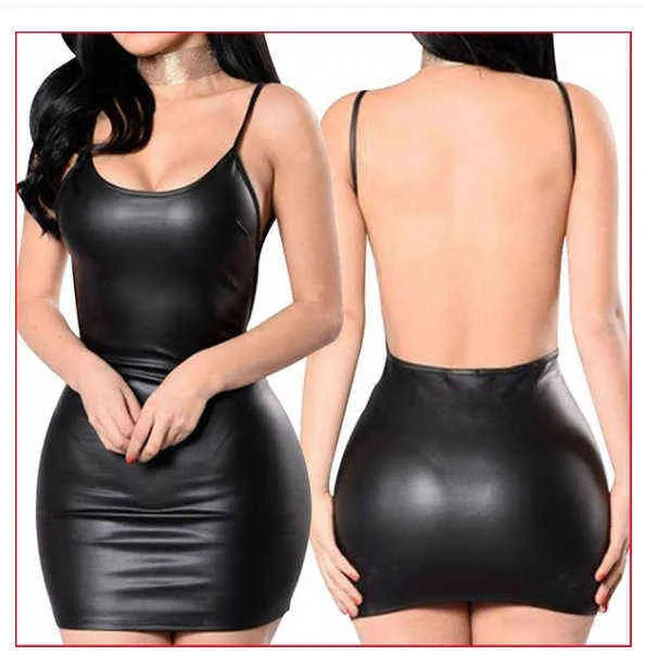Ahorra a lo Grande en Compras al por Mayor de Sexy Women Mini Faldas Con  Tirantes Atuendo: Vestido Corto De Cuero Sintético Negro Diseño De Mini