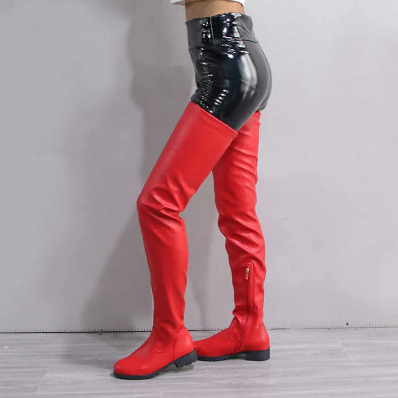 Thigh High Boots for Women 2024 Black Pu Leather Over the Knee Boots Comfortable Waterproof Ladies Shoes Low Heel Autumn Boots