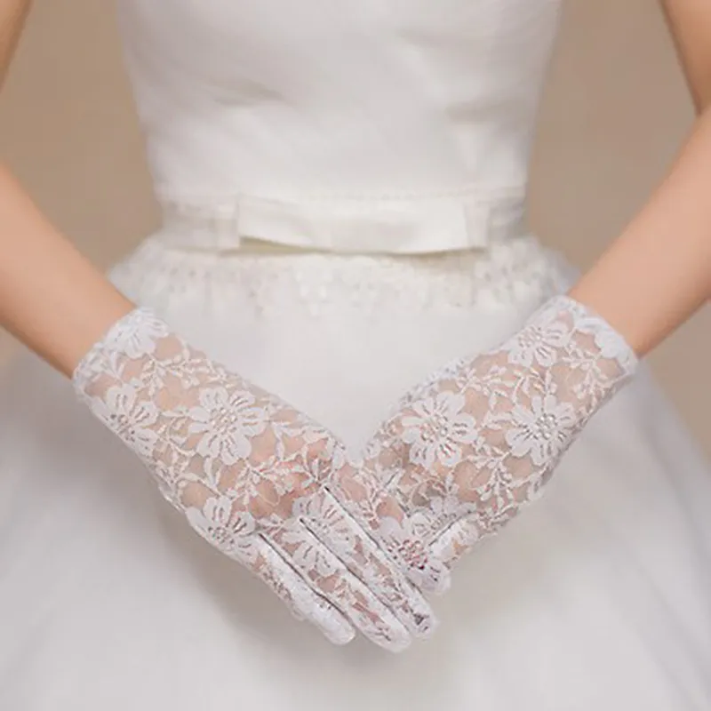 Spets Finger Brudhandskar Vit Bröllopshandske Cosplay Kostym