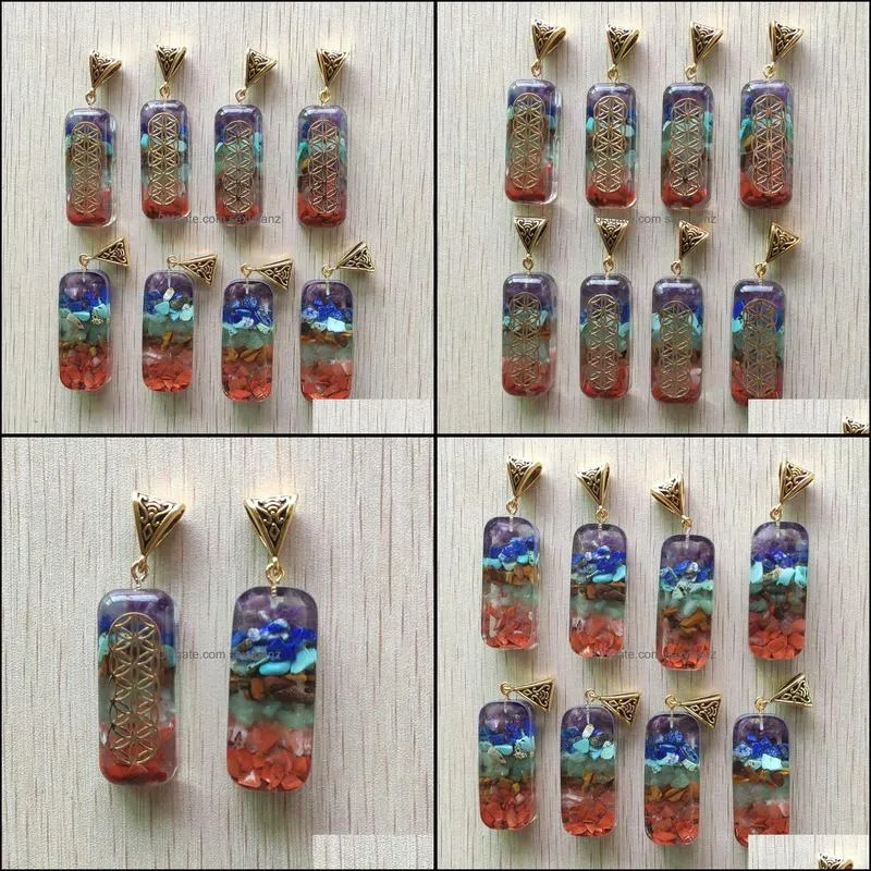 Retro cuboid Reiki Chakra pendulum pendant natural amethysts Lapis Lazuli 7 colors stone pillar pendants charms wholesale