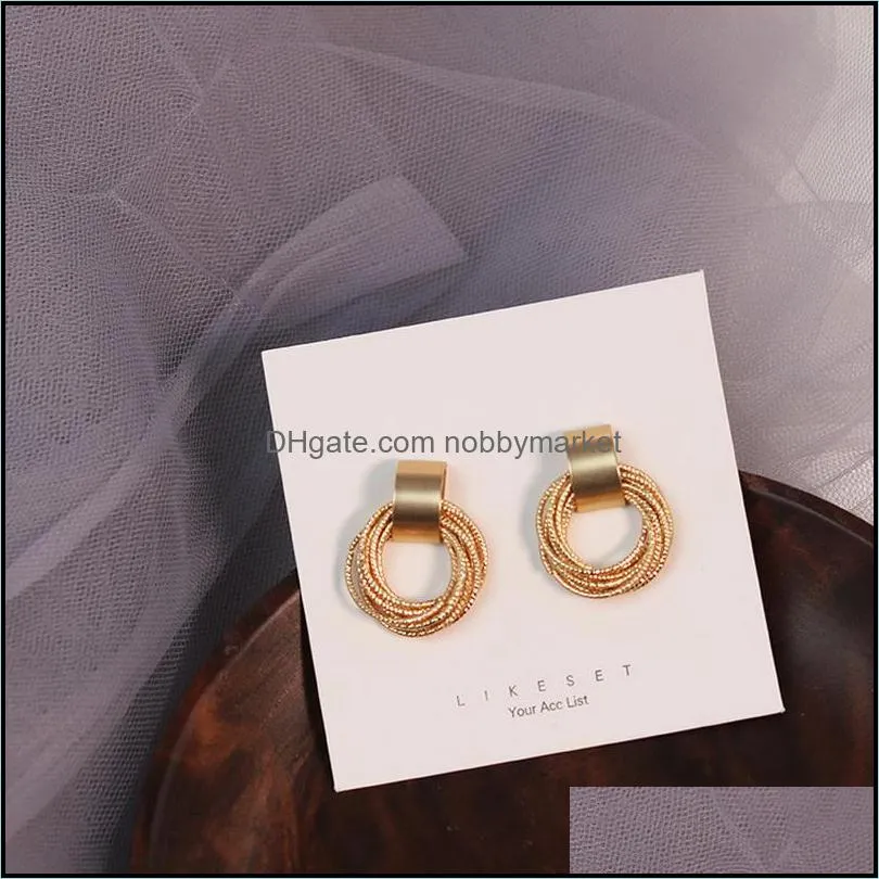 Trendy Vintage Gold Metal Multi-layer Circle Winding Geometric Round Stud Earrings for Women Fashion Party Jewelry Wholesale