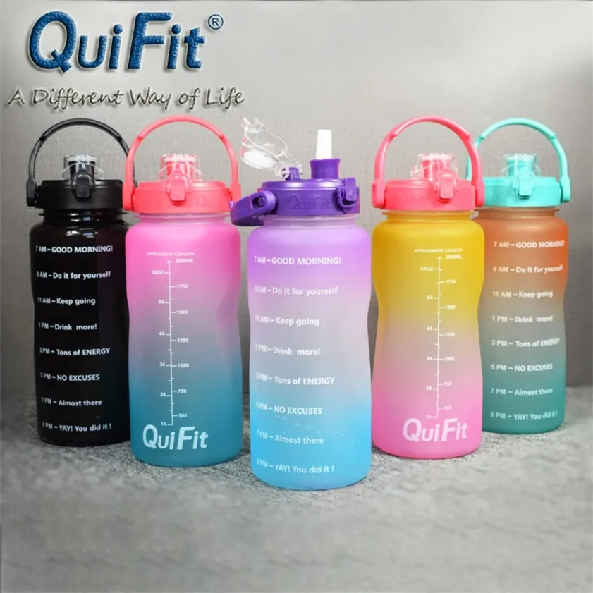 Quifit 2l / 3.8l Bounce cap gallon vattenflaskor kopp, tidsstämpel utlösare nej a, sport telefon hållare fitness / utomhus 220217