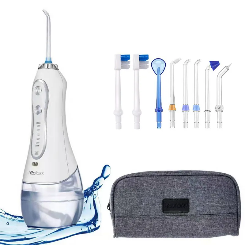 Irrigatore orale portatile H2ofloss 8 tips jet tips floss acqua per pulizia dei denti ricaricabile