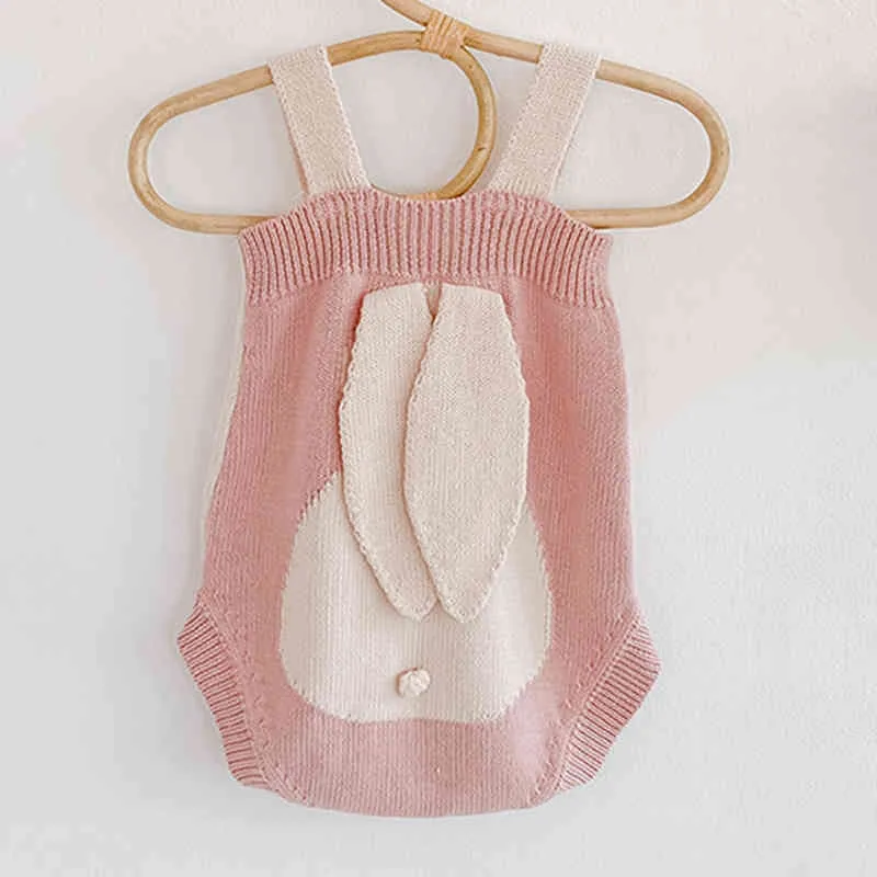 Spring Autumn Baby Boys Girls Rompers Clothes Bodysuit Rabbit's Ears Knit Infant Vest Triangle 210429
