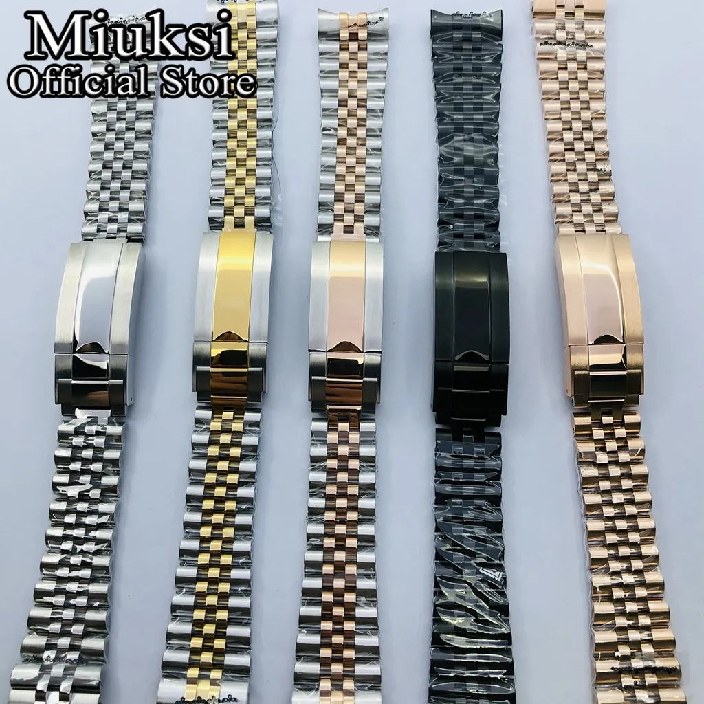 20 mm silverguld Rose Gold Black Jubilee Rostfritt stål Watch Band Folding Spänne Fit Watch Case Strap Armband